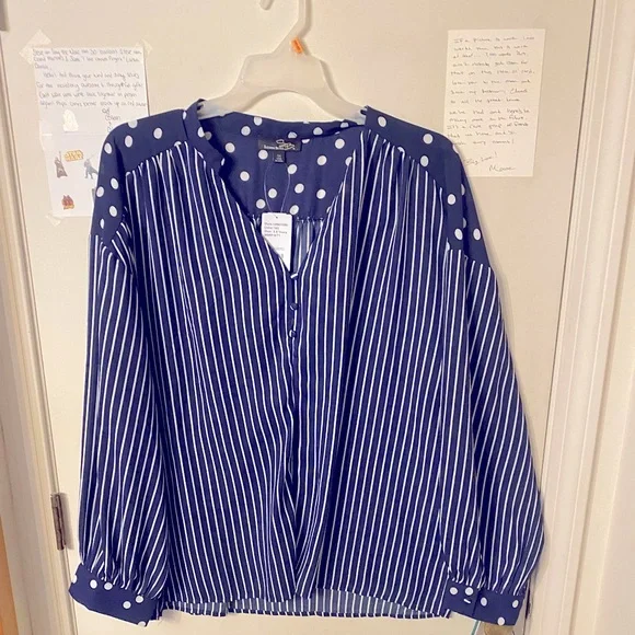 Suzanne Betro Stripe/polka dot button up blouse - Picture 1 of 4